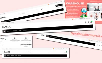 Elige entre 6 tipos de diseños de header con la plantilla Warehouse para Prestashop